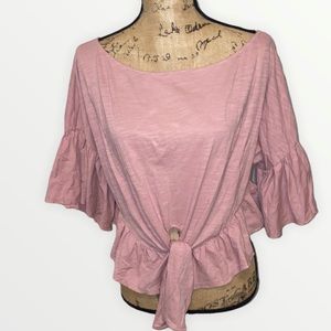 Mustard Seed Pink Ruffled Top - Cropped Fit with Front Tie